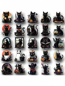 SCXXBSW 50pcs Halloween Black Cat Cartoon Graffiti Stickers Decorative Water Cups Notebook Luggage Waterproof Stickers - Multicolor - View 12
