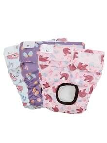 3片装可重复使用、可水洗的高品质狗狗尿布，时尚图案，适合小型和中型犬、幼犬和哺乳期母犬，保暖内裤 - 彩色 - 查看 4