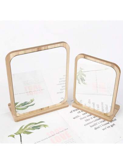 1PC Rotatable Vanity Makeup Spiegel Wooden St Polished Finish, Adjustable Bureau Bedroom, Bathroom, Skincare Makeup, No Battery Required view 7