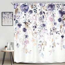 Rèm tắm họa tiết hoa màu hồng và xanh lam, hoa mùa xuân hè, lá bạch đàn, nữ tính, màu nước pastel, phong cách Shabby Chic, thực vật, đồng quê, bồn tắm, phụ kiện trang trí nhà cửa, rèm tắm chống nước 60x72in, có thể giặt bằng máy, rèm tắm mềm mại 66x72in, kèm 12 móc, rèm tắm khô nhanh 36x72in, trang trí phòng tắm - Màu tím - Xem 3