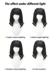 用这款精致的黑色埃及艳后假发释放你内心的埃及女神 - 非常适合主题派对、万圣节和角色扮演活动，配有编织细节和金色装饰 - 自然黑 - 查看 7