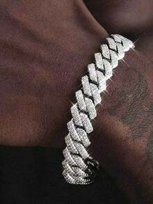 Bộ 3 vòng tay mắt xích pha lê sáng bóng thời trang, Unisex, trang sức xích đá Hip Hop dày, quà tặng lý tưởng cho ngày lễ tình nhân, tiệc tùng ngày lễ - Vòng tay ba mảnh - Xem 3