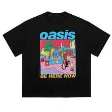 1 Piece OASIS Oasis Band, British Rock Brand, Short Sleeve T-Shirt, Literary Style, Urban, Heavyweight, Loose Fit, Personalized, For Men And Women, Summer, 180g, 100% Cotton. - 黑色 5 - 查看 6