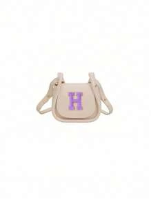 迷你休闲百搭简约纯色DIY PU材质斜跨单肩包，印有26个A-Z字母。您可以把它想象成一个口红零钱包，可以单肩背或斜挎。适合外出上学、旅行购物时使用。圣诞节、感恩节、周五的礼物。最佳礼物。 - 米色+紫色字母 - 查看 7