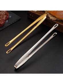 New 304 Stainless Steel BBQ Tongs, Extra Long Bread Tongs, Gold Color Household Self-Serve Strawberry Tongs