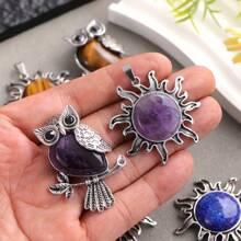 12 Stücke Boho-Stil Naturstein Eulen Anhänger mit Retro Sonnenblumen Akzenten, Symbol für Weisheit & Lernen, Unisex Schmuck für Business & Lässig Tragen, ideales Geschenk zum Valentinstag & Muttertag, Tiermotiv (zufällige Farbe)