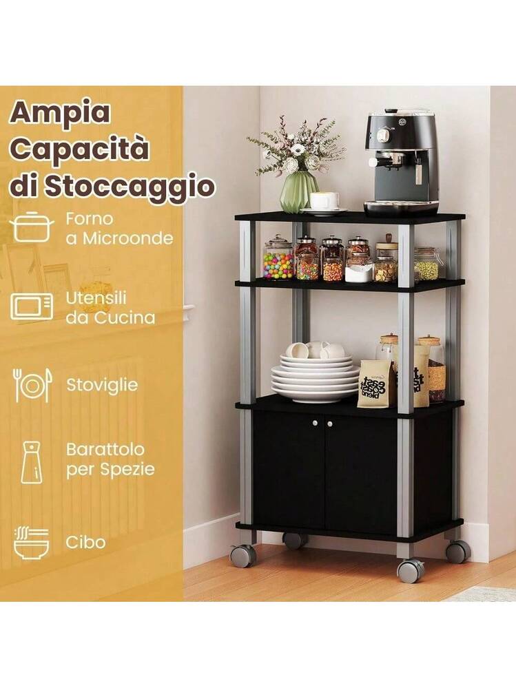 Mensola Per Microonde Portatile Con Ganci, Organizer Multiuso In PP/acciaio, Antiruggine, Per Cucina E Tavolo
