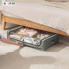 MU:4LIFE Set de 2 Bolsas de Almacenamiento Bajo la Cama con Ruedas Empotradas que No Ocupan Más Espacio, Asas y Ventana Transparente, Organizador Multiuso para Ropa, Zapatos y Juguetes (Gris) - gris - Ver 6