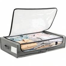 MU:4LIFE Set de 2 Bolsas de Almacenamiento Bajo la Cama con Ruedas Empotradas que No Ocupan Más Espacio, Asas y Ventana Transparente, Organizador Multiuso para Ropa, Zapatos y Juguetes (Gris) - gris - Ver 1