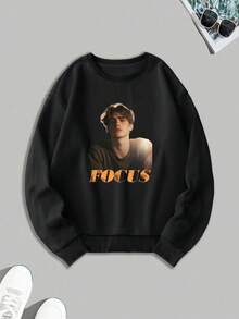 Customized Crew Neck Sweatshirt, Casual, Autumn/Winter, Custom Design With Your Own Photo/Logo/Slogan/Letter, Suitable For Couples, Pranks, Surprise Gifts, Boyfriend Style Sportswear, Basic, Streetwear, Ideal For Boyfriend, Family, Friend's Birthday, Men's Crew Neck Sweatshirt, Black Top, Holiday Gift, Valentine's Day, Birthday/Anniversary Photo Customization, Gift For Him