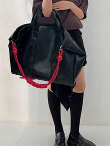 Dedoo 粗编织绳肩带托特包女2024新款通勤手提包大容量软皮单肩 - 黑色 - 查看 5