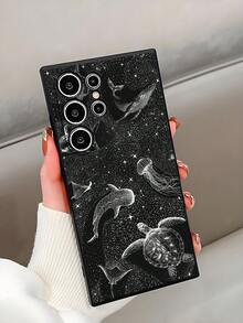 1 pieza Funda de teléfono negra con diseño de animales marinos y estrellas, antideslizante y a prueba de caídas, compatible con iPhone, Honor, Redmi, Galaxy A04e/A05s/A13/A14/A15/A34/A35/A50/A52/A53/A54/S21/S22/S23/S24/S25/S25Ultra, 6A/7A/8A, 12T/13T/14T, versión internacional, no la versión nacional - Negro - Ver 3