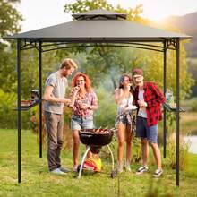 8' X 5' Grill Gazebo Outdoor Double-Tiered Grill Canopy W/ 2 Shelves & 6 Hooks - Grey and Black - View 4