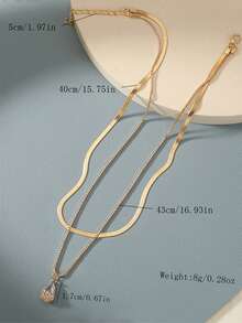 2 chiếc vòng cổ mặt dây chuyền bằng đồng thau hình giọt nước đính đá Zirconia kèm dây chuyền lụa vàng, vòng cổ hai lớp phong cách khí chất dành cho nữ, vòng cổ kim cương - Vàng - Xem 5