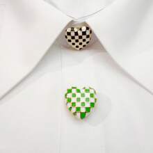 2 piezas/Set Cubiertas de botones con forma de corazón de doble color a cuadros, cubiertas de botones decorativas para camisas unisex, múltiples colores disponibles, sin necesidad de coser, se colocan en 3 segundos, adecuadas para uso diario en la oficina, citas y regalos de negocios para días festivos. Regalos de días festivos - Corazón - Ver 6