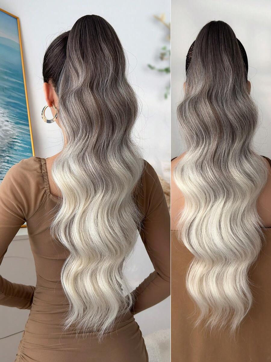 24 Inch Long Wavy Thermoplastic Synthetic Ponytail, Clip-On Ponytail Hair Extension For Daily Use
