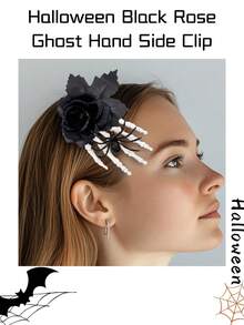 1pc Halloween New Black Rose Ghost Hand Side Clip - Themed Party Halloween Spooky Spider Ghost Hand Funny Hair Accessory - Multicolor - View 8