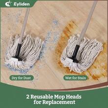 Eyliden String Mop With 2 Reusable Mop Heads NonTouch Replacement Adjustable Cotton Mops For Floor Cleaning NoScratch Absorbent Classic Mop For Tile Concrete Wood Floor Kitchen Bathroom - White - View 4