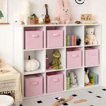 ARISE-Cubos de almacenamiento de 31 x 31 x 31 cm pulgadas, paquete de 6 contenedores de almacenamiento grandes y resistentes, asas dobles, plegables, cubos organizadores, cestas de tela para organizar - Rosa - Ver 2