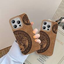 Funda para phone compatible con 16 Pro, 15/14 Plus. Diseño retro de piel sintética de oveja. Diseño artístico moderno en color marrón. Protección premium con acolchado suave, unisex. - Colores mixtos 1 - Ver 8