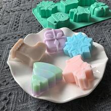 6腔圣诞老人礼物、圣诞树、铃铛、雪花硅胶模具、蜡烛、肥皂DIY工艺模具、礼品模具 - 彩色 - 查看 7