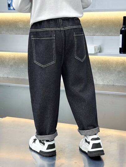 幼儿/小男孩纯色休闲牛仔裤，适合日常、上学、户外穿着，夏季