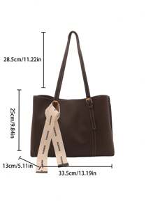 女士多功能纯色手提包，PU 皮革多隔层单肩包，配有丝巾装饰，轻便大容量手提包，适合日常办公使用，时尚防水耐用方形手提包，母亲节的绝佳礼物。 - 咖啡 - 查看 3