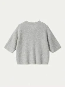 FOR BEAUTY Spring/Summer New Grey Round Neck Half Sleeve Button Knitted Cardigan Women's Top, Fashionable, Casual, Simple Daily Street, Suitable For Commuting Coat