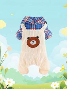 灯芯绒熊小型犬和中型犬服装，春夏季四腿宠物狗和猫幼犬服装 - 藍色 - 查看 11