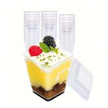 100/50/40/30/20/10 كوب حلوى، أكواب آيس كريم شفافة صغيرة، مع/بدون أغطية أكواب موس للتيراميسو والحلويات والوجبات الخفيفة والحفلات، أوعية طعام