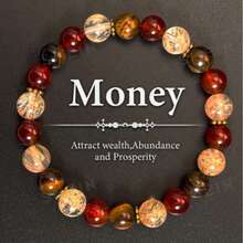 8毫米天然红玛瑙黄虎眼珠手链 | 财富能量守护石 | 弹性事业好运链，附赠幸运卡