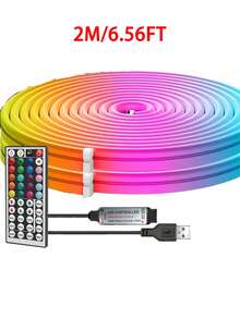 1 件装霓虹柔性 RGB LED 霓虹灯带，带遥控器 - 变色霓虹灯，适用于卧室、沙发、游戏设置和家庭影院装饰，非常适合节日装饰
