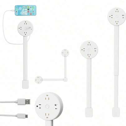 Electrical Outlet Extender Features USB-A, USB-C, And 2 AC Electrical Outlet Extender Stick For Hard To Reach Spaces Extends 22"-34", Rotates 180°. Use Behind Couches, Nightstands, Desks, And More