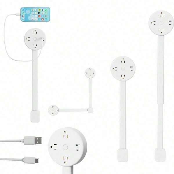 Electrical Outlet Extender Features USB-A, USB-C, And 2 AC Electrical Outlet Extender Stick For Hard To Reach Spaces Extends 22"-34", Rotates 180°. Use Behind Couches, Nightstands, Desks, And More