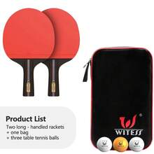 Long Handle Table Tennis Racket Set - With Storage Bag And 3 Ping Pong Balls, Portable Table Tennis Racket Set, Premium Table Tennis Player Set For Indoor And Outdoor Play - 2 Long-handled Rackets With 3 Balls and Storage Bag - View 1