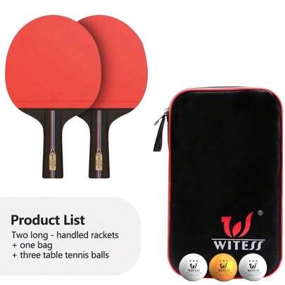 Long Handle Table Tennis Racket Set - With Storage Bag And 3 Ping Pong Balls, Portable Table Tennis Racket Set, Premium Table Tennis Player Set For Indoor And Outdoor Play