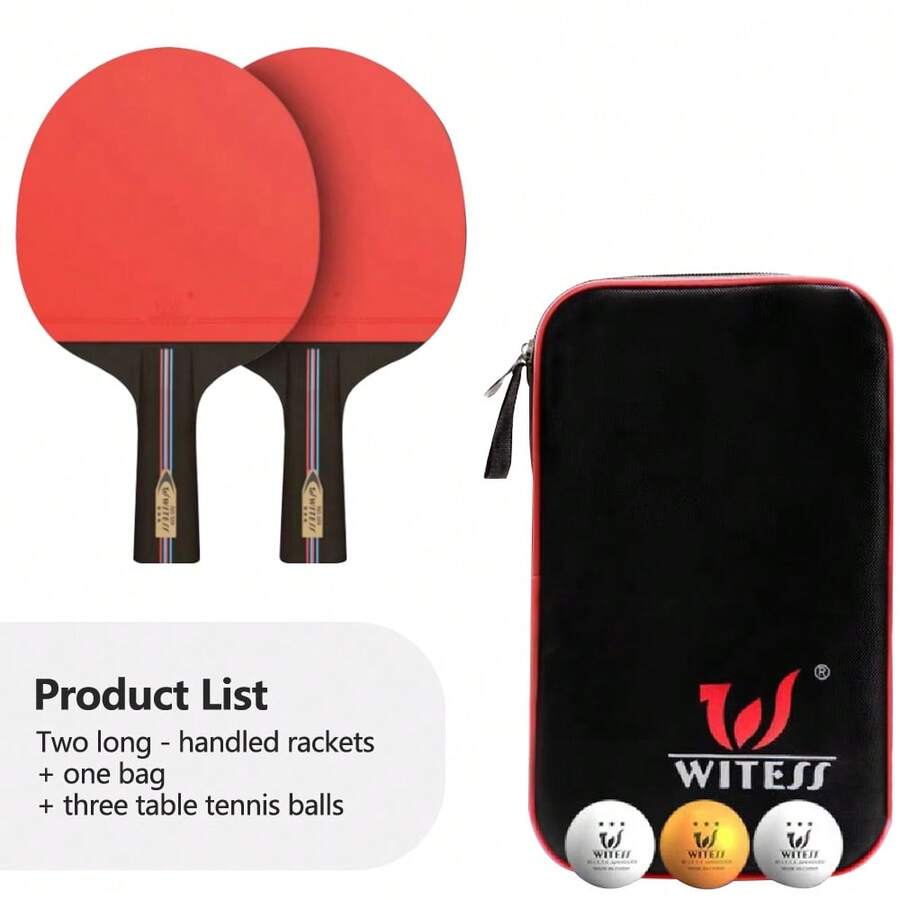 Long Handle Table Tennis Racket Set - With Storage Bag And 3 Ping Pong Balls, Portable Table Tennis Racket Set, Premium Table Tennis Player Set For Indoor And Outdoor Play - 2 Long-handled Rackets With 3 Balls and Storage Bag - View 1