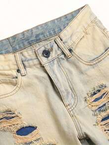 Men's Punk Street Fashion Fake Pocket Retro Versatile Mud Dye Workwear Denim Pants - Khaki - View 4