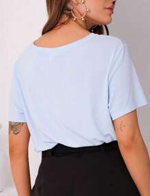 Women's Viscolycra Canoe Neck Blouse - 淺藍色 - 查看 2