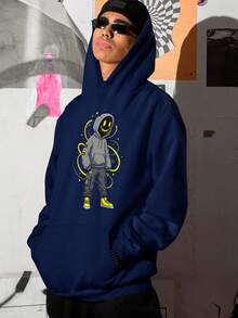 blusa Moletom Shadow Smile Streewear Oversized Unissex Ref-3435 - Azul Marinho - Visão 2