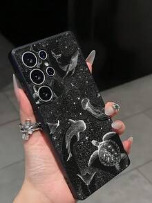 1 pieza Funda de teléfono negra con diseño de animales marinos y estrellas, antideslizante y a prueba de caídas, compatible con iPhone, Honor, Redmi, Galaxy A04e/A05s/A13/A14/A15/A34/A35/A50/A52/A53/A54/S21/S22/S23/S24/S25/S25Ultra, 6A/7A/8A, 12T/13T/14T, versión internacional, no la versión nacional - Negro - Ver 6