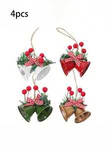 4pcs Iron Christmas Decoration Bells, 4 Different Colors, Decorated With Lace Mesh And Berry Patterns. They Have A Wind Chime-Like Effect, Creative Men's Gift, Personalized Gift, Suitable For Valentine's Day, Easter, New Year, For Both Men And Women. - Double-headed Bell - View 10