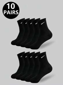 1 双/5 双/6 双女士休闲长袜，简单舒适日常穿着男女通用中筒袜，秋季袜子