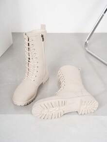 Women's Fashion Versatile Lace-Up Mid-Calf/Ankle/Booties/Motorcycle Boots, Short Boots, High-Top Anti-Slip Boots, Casual Comfortable Side Zipper Outdoor Boots, Riding Outdoor Black Boots, Autumn/Winter Boots, Outdoor Boots, Over-The-Knee Boots