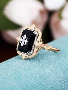 แหวน ทรงสี่เหลี่ยม ทองแดง กระจกแซร์โคเนียม ที่สามารถสวมใส่ได้ทั้งผู้ชายและผู้หญิง ชิ้นเดียว - แหวนแก้วสี่เหลี่ยม - ดู 8