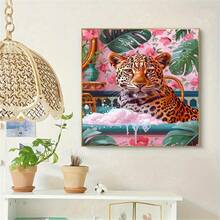 5D 夜光荧光豹纹钻石画套装，圆形和方形亚克力全钻马赛克艺术，适合初学者的 DIY 工艺品，动物主题家居墙面装饰礼物 - 彩色 - 查看 3