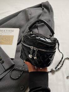 1 pièce Mini sac à main pour femme, couleur unie, sac bandoulière croisé avec motif en losange brodé. Convient pour ranger les cartes et les clés. Porte-monnaie mignon avec décoration en forme de cœur, style Y2K. Sac pour femme adapté à un usage quotidien, aux courses et aux voyages.