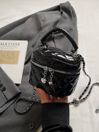 1pc Mini Women Handbag Fashion Solid Color Embroidered Rhombic Crossbody Bag Suitable For Holding Cards And Keys Cute Coin Purse With Heart Decoration Y2k Women's Bag Suitable For Daily Use, Shopping And Travel