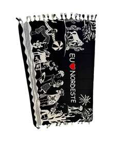 KIARA BRAZIL Sarong With Festive Print, Embroidered Details, Traditional Boho Chic Style For Summer 787 - 黑色 - 查看 1