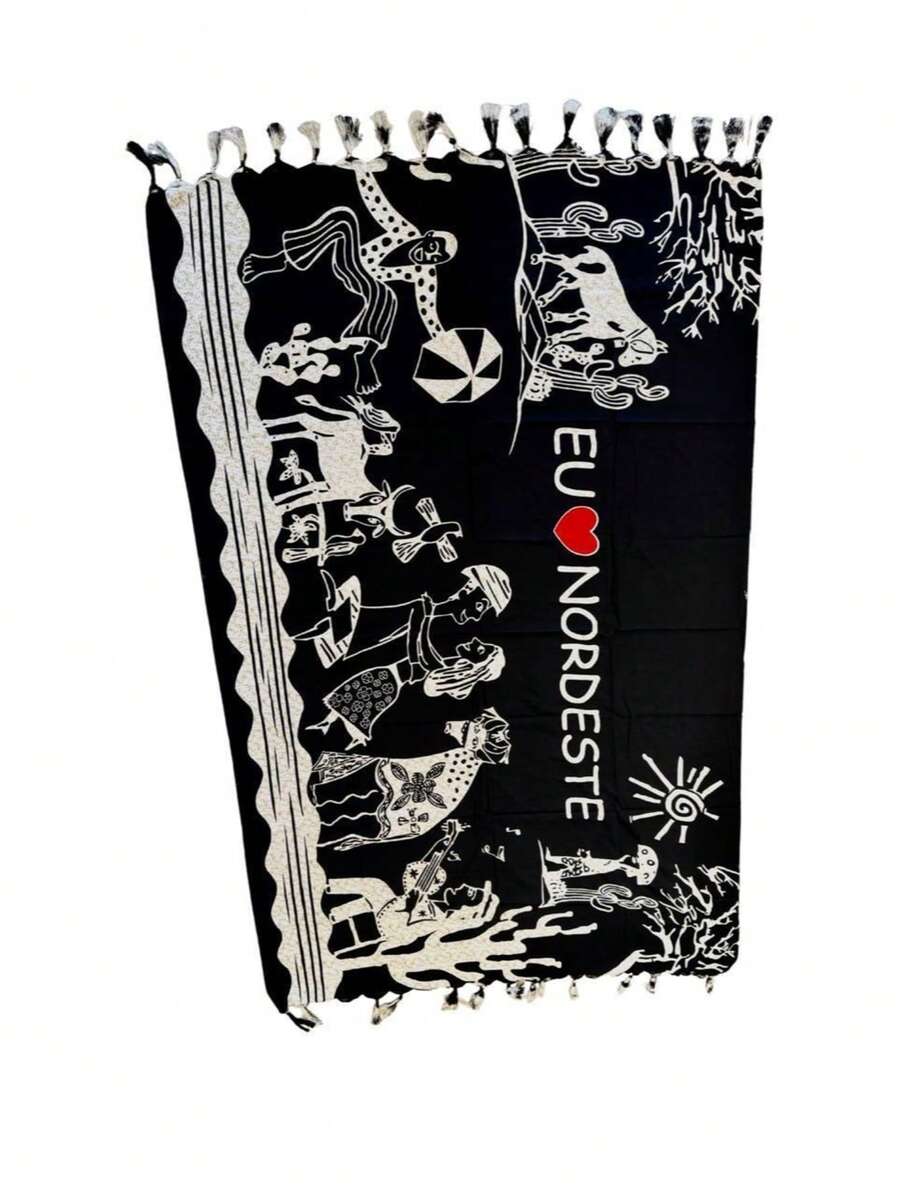 KIARA BRAZIL Sarong With Festive Print, Embroidered Details, Traditional Boho Chic Style For Summer 787 - 黑色 - 查看 1